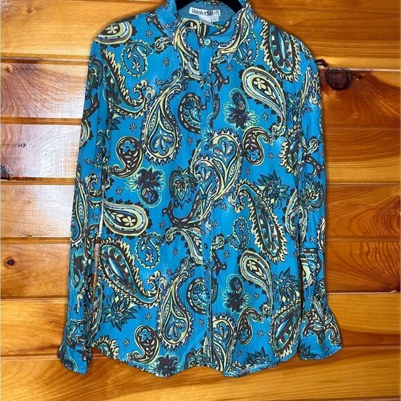WinterSilks Linen Silk Blend Paisley Button down Large - Picture 1 of 9